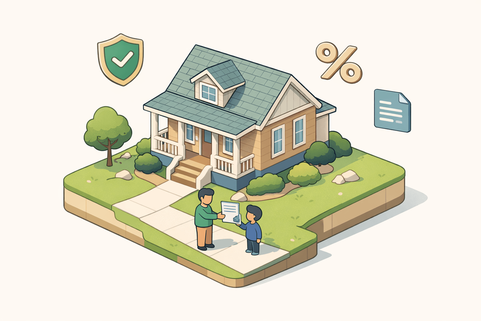 A parent gifting funds toward a home down payment while a PMI shield and house icon float nearby in a pastel scene.