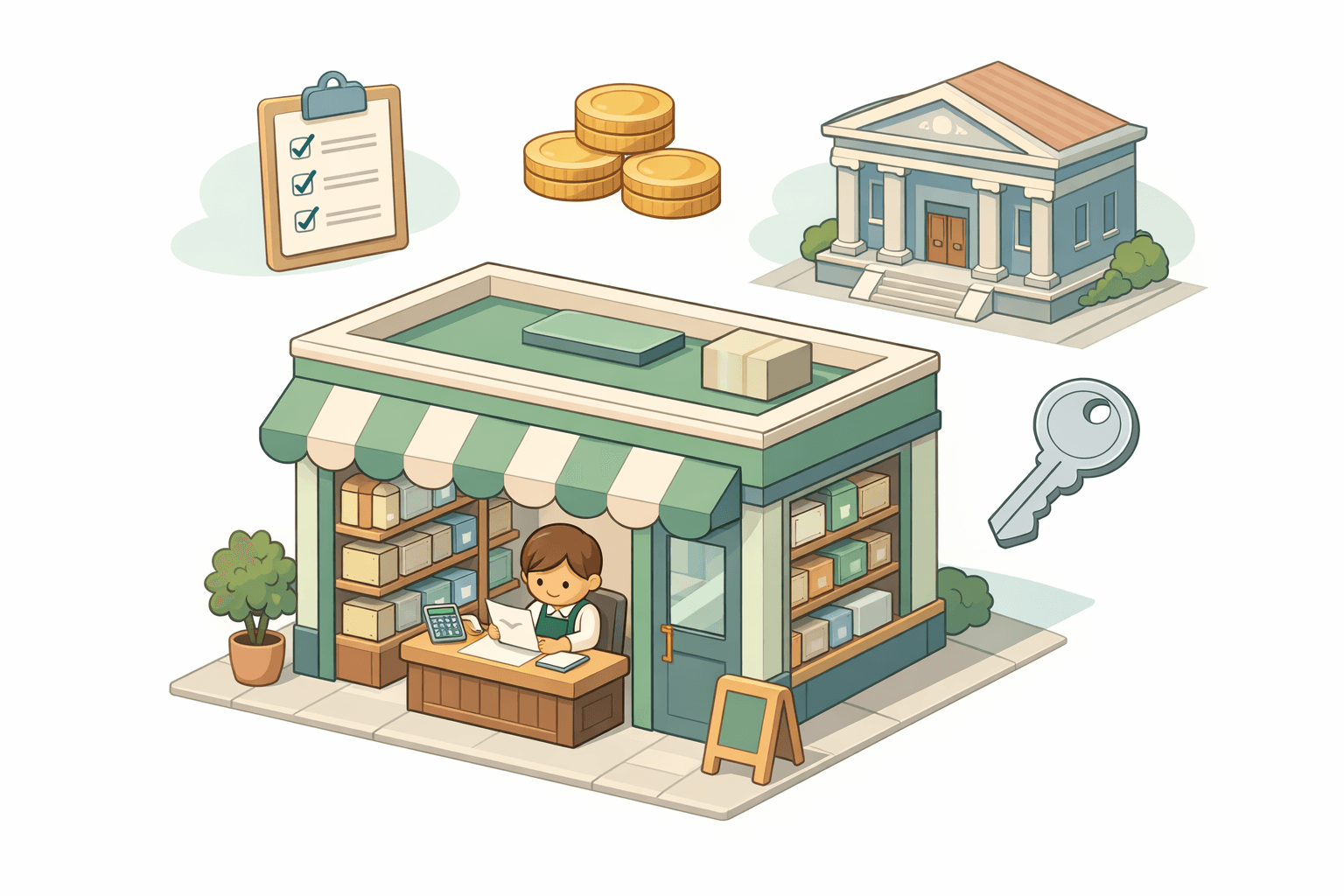 Small business owner reviewing inventory financing documents inside a retail store with product shelves in the background