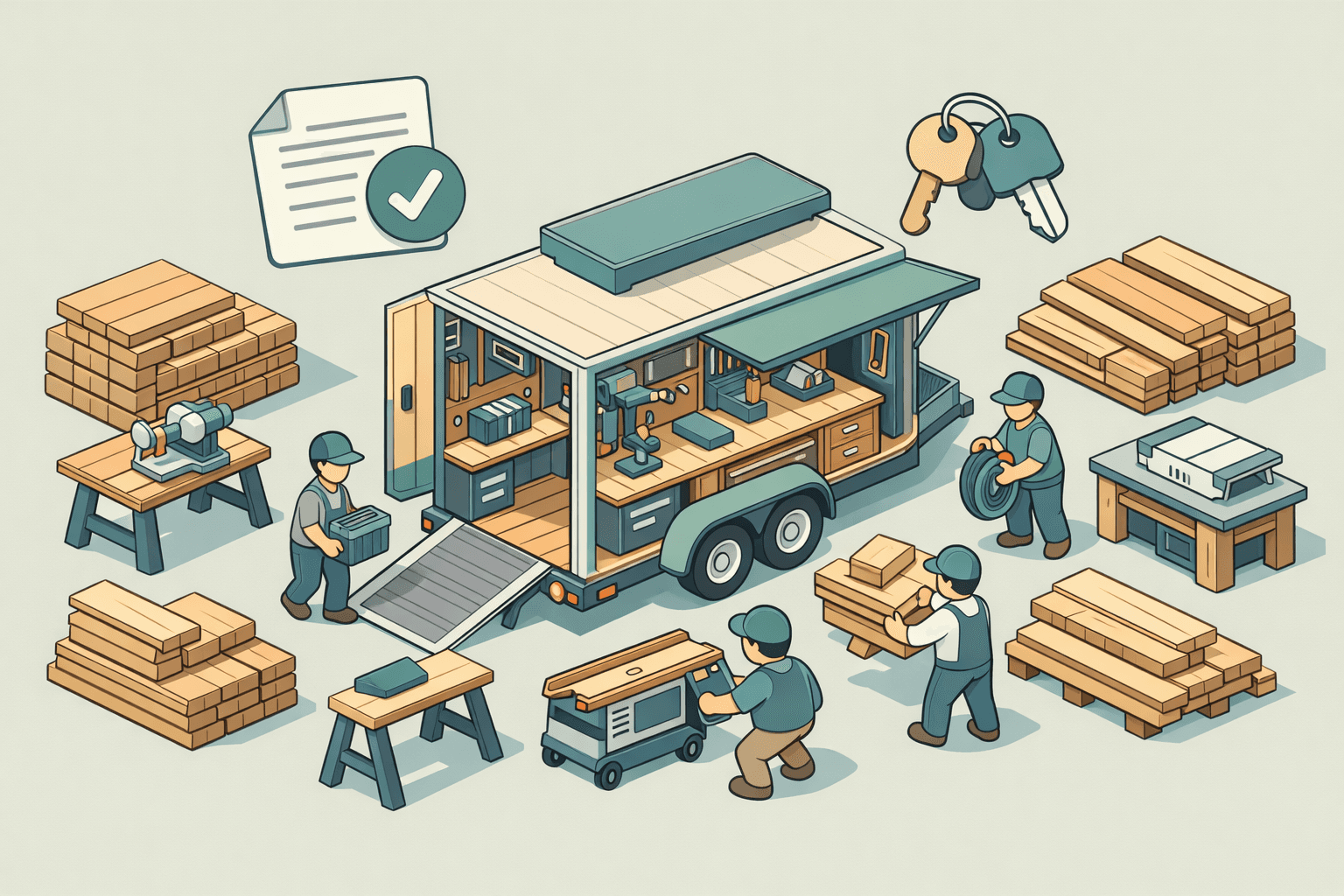 A mobile woodworking shop trailer with equipment and tools representing small business equipment financing