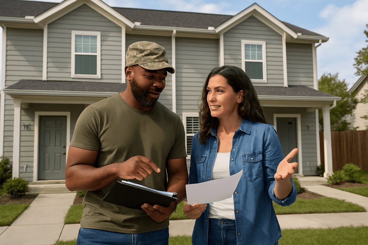 Visualizing VA loan benefits including zero down payment, no PMI costs, competitive interest rates, and flexible credit requirements.