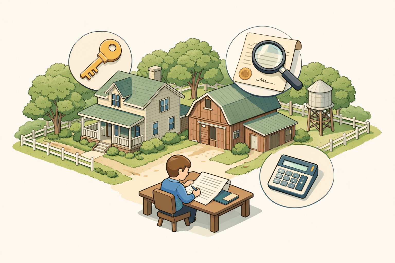 Inherited land with a house and barn structure being reviewed for a conventional mortgage loan with closing cost documents