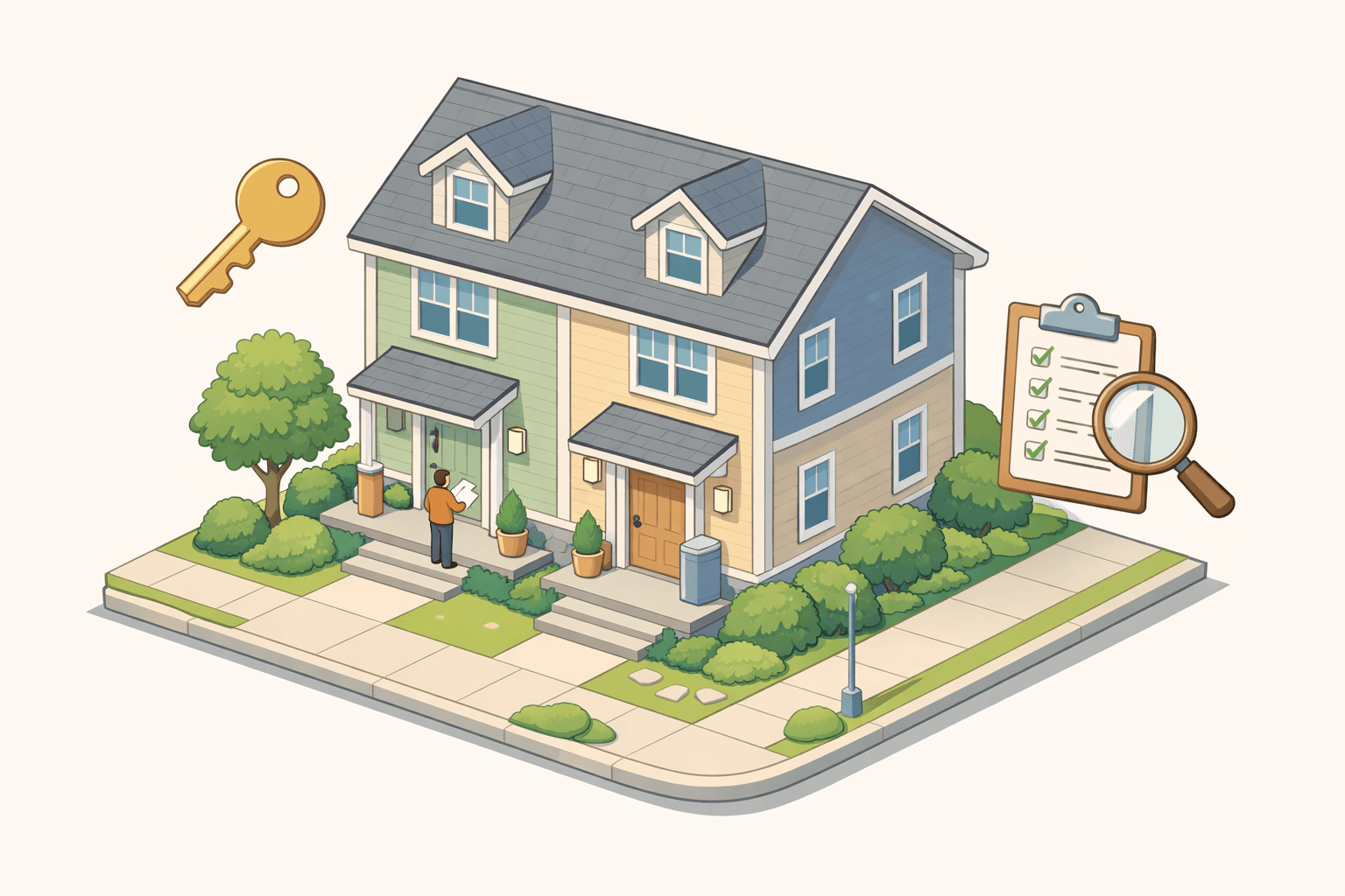 A duplex home with two units shown from the front, representing FHA owner-occupancy financing and closing cost planning.