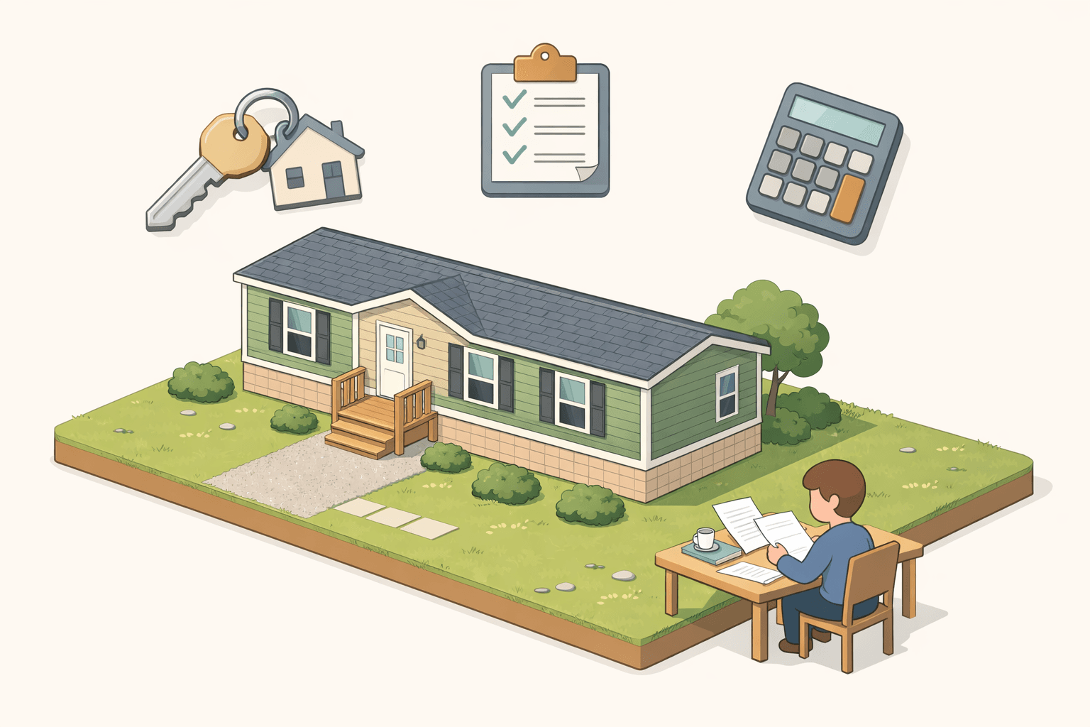 A manufactured home on a permanent foundation with land, representing an FHA loan closing cost scenario for homebuyers.