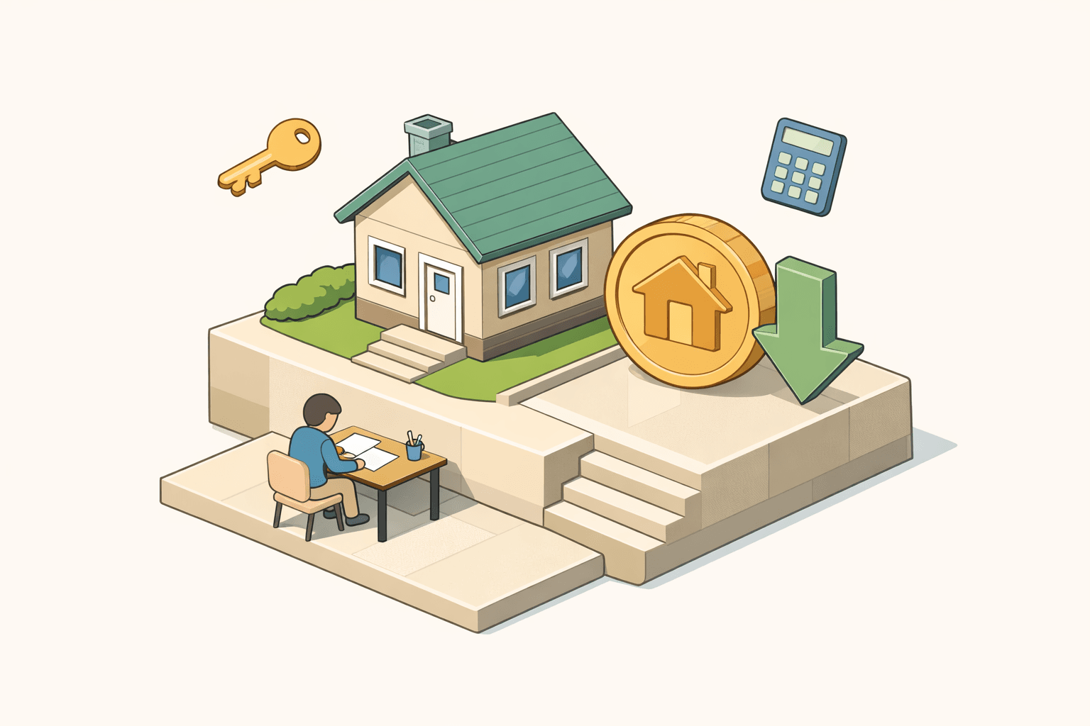 A small house with a large coin beside it representing a lump-sum mortgage principal payment to lower monthly costs