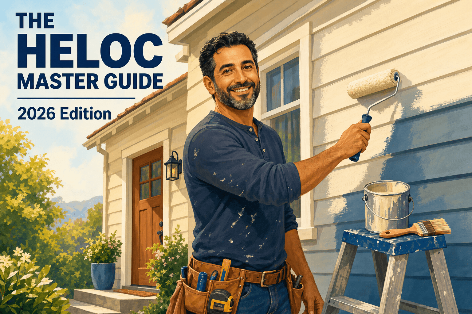 HELOC master guide illustration: a homeowner renovating his home, using home equity to fund improvements.